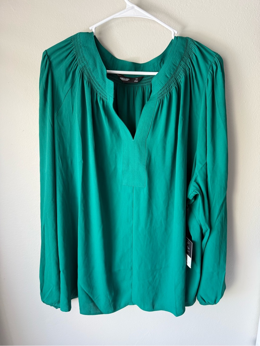Simply Vera Vera Wang Teal Green V-Neck Long Sleeve Blouse